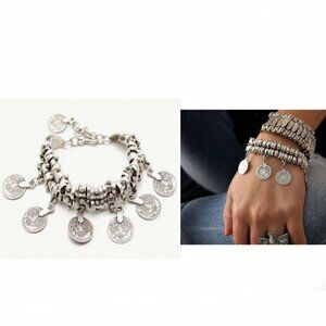 New Bohemian Silver  Charm Chunky Bracelet